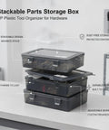 Stackable Storage Bin With Lid For Small Hardware Like Screws Nuts Bolts And Fasteners Compact Plastic Organizer for garage workbench