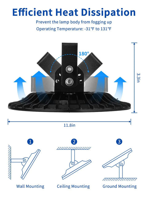 Industrial High Bay LED Light 10 Pack 200W 20000LM UFO Flood Light 6500K Daylight IP65 Waterproof mount options guide