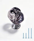 Sick Badass Crystal Skull Drawer Knobs Four Pack Heavy Duty Glass Cabinet Pulls Handle Gray Gothic Statement Piece For Dresser And Halloween Decor, top view with chrome base.