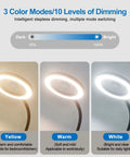 LED Magnifying Lamp With Flexible Gooseneck 5X And 10X Lenses 3 Color Modes showing yellow, warm, and white light options