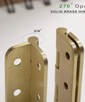 Built Tough 2 Inch Brushed Solid Brass Butt Hinges With Full Mounting Hardware For Heavy Lifting Door Installation Rust Resistant Smooth Swivel Action 4 Pack Set displayed at 270 degrees open.