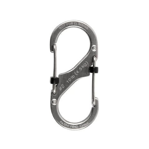 Size 2 Stainless Steel S Biner With SlideLock Dual Locking Gates For Keys Backpack Or Belt Loop Secure Clip For Valuables Gear And Everyday Carry EDC Carabiner against white background