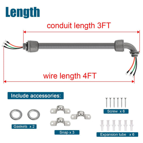 Plug And Play Ready To Wire 4 Ft Non Metallic Liquid Tight Conduit Kit with connectors and accessories displayed