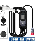 Heavy Duty Portable EV Charger With SAE J1772 Type One Connector And HD Display, 9.6kw, 40A, 5 meters long cable.
