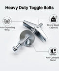 Heavy Duty Toggle Bolt Kit 192 Piece Drywall Anchors And Screws Set With Wing Nuts Washers Spacers One Eighth Inch For Tough As Nails Mounts In Walls And Ceilings, steel toggle bolt