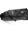 Heavy-Duty PVC Tail Bag for Long Distance Cycling, 14L Roll-Top Saddle Bag with Dry Seal, adjustable straps, top view.