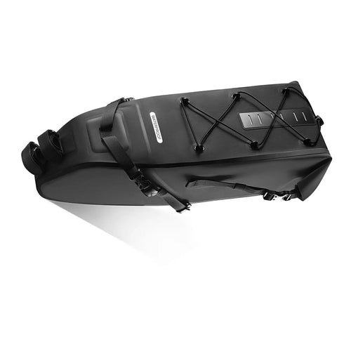 Side view of 14L PVC Bike Saddle Bag Tail Pack For Long Distance Rides Waterproof Gear Storage With Adjustable Straps Easy Mount On Most Saddles