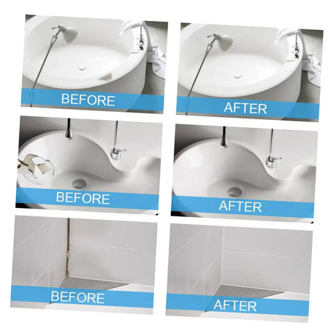 Before and after images of bathroom surfaces repaired with Ceramic Tile Repair Kit 100g Two Component Quick Drying Epoxy Adhesive Paste