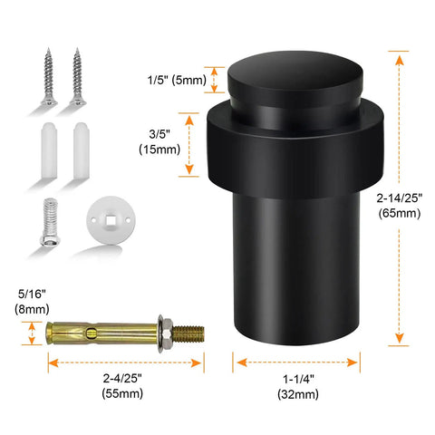 Heavy Duty Cylindrical Black Rubber Door Stops That Grip Tight And Shield Walls From Nasty Scuffs While Saving Floor Space And Looking Pretty Slick For Any Home Or Shop Setup Plus You Score Two Sturdy Bumpers detailed measurement diagram