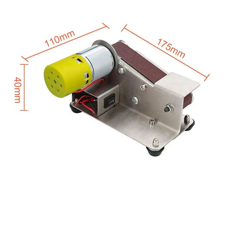 Mini Electric Belt Sander For Desktop Diy Polishing And Grinding Machine With Adjustable 7 Speed Control For Wood And Metal Projects compact design with a small motor and sanding belt.