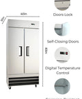 Built Tough Two Door Reach In Commercial Freezer 27 6 Cubic Feet Stainless Steel Kitchen Workhorse with digital control display