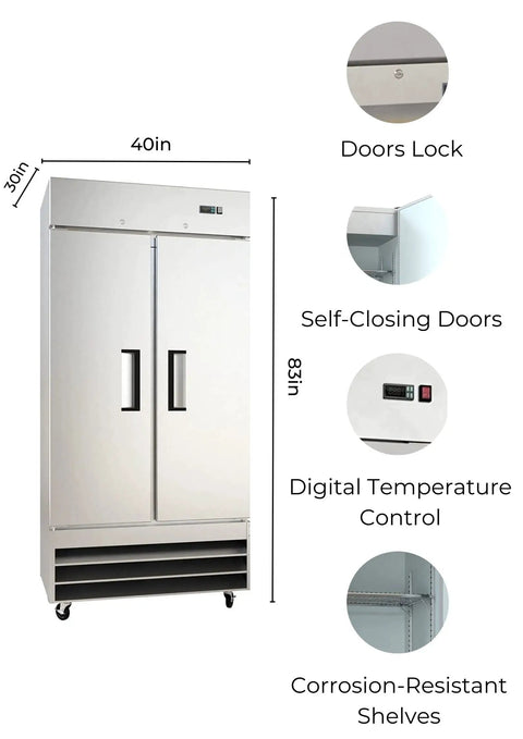 Built Tough Two Door Reach In Commercial Freezer 27 6 Cubic Feet Stainless Steel Kitchen Workhorse with digital control display