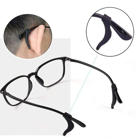 Anti Slip Eyeglass Ear Grips Set With Soft Silicone Retainers For Glasses, Sunglasses, And Specs on eyeglass frame