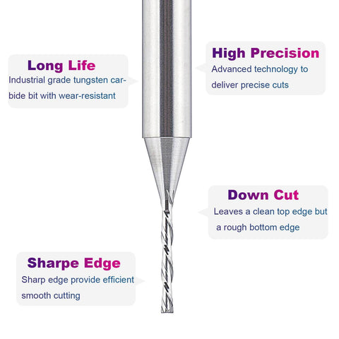 Down Cut Spiral Router Bit One Sixteenth Inch Cutting Diameter With One Quarter Inch Shank For Woodworking And CNC Routers