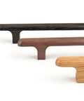 Three Oak Solid Wood Drawer Pulls, 7.56 Inch, Handmade Round Cabinet Knobs, showing oak, walnut, and black finishes, side view