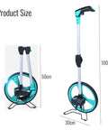 Heavy Duty Large Road Construction Measuring Wheel With Mechanical Counter And Telescopic Handle shown with size details 100cm height 30cm wheel diameter.