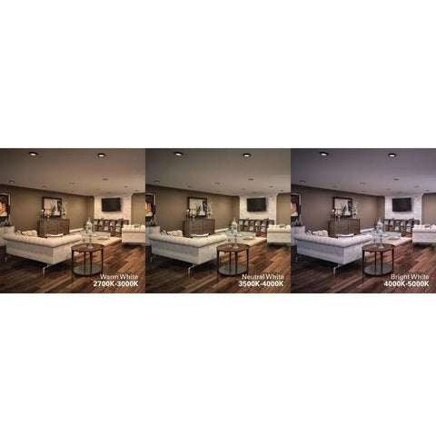 4 Inch Integrated Surface Mount LED Downlight With Dimmable Brightness And Selectable CCT From 2700K To 5000K in modern living room setup