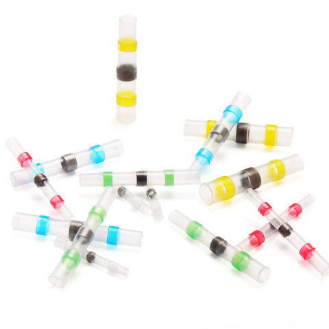 Heavy Duty Solder Seal Wire Connectors Heat Shrink Butt Sleeve All Weather Waterproof Insulated Electrical Splice Terminals For Marine Boat Truck Wiring No Sweat Installation Rugged Tight Fit Joint Caps 200 Piece White Set AWG 26 To 24 in assorted colors