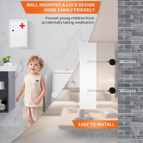 Solid As A Rock Wall Mounted Lockable Medical Cabinet Featuring Dual Tier Keyed Steel Medicine Organizer Installed in Bathroom