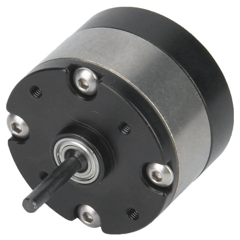 VGEBY1 gear reduction unit for RC540 motor, black circular housing with central shaft (side view)