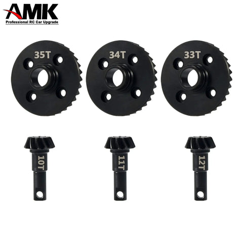 Beefed Up Bevel Gear Overdrive And Underdrive Axle Set For One Tenth RC Crawlers, 11T To 34T Helical Differential Gears Ring Pinion