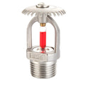 Top Shelf 304 Stainless Steel Fire Sprinkler Head Upright 68C 155F DN15 1/2 In Thread With Red Glass Bulb Thermal Activation For Indoor Pipe Installations The Real Deal Solution shown from the front.