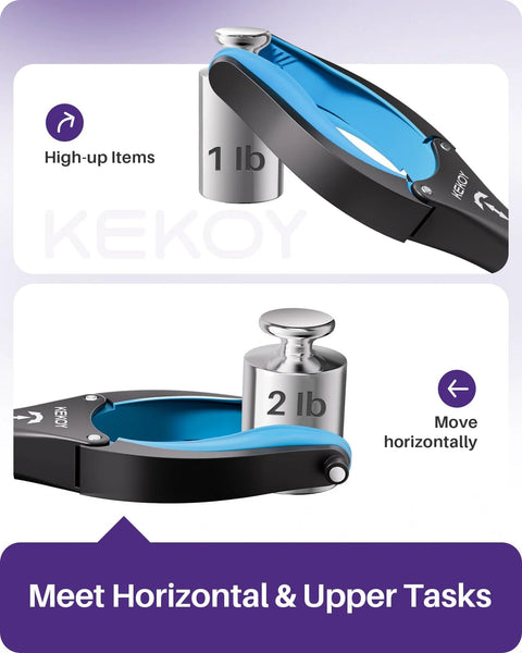 Kekoy 36-inch folding reacher for seniors with blue/black anti-slip 360° rotating jaw and magnet.