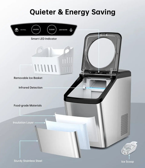 Nugget Ice Maker Countertop With Self Cleaning Delivers 44 Lbs In 24 Hours Of Chewable Nugget Ice Pellet Style 0.75 Gallon Tank Open