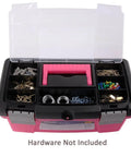 Open pink Three Piece Stackable Tool Box Set With Top Compartments And Removable Trays For Crafts And Tool Storage In Pink Ribbon