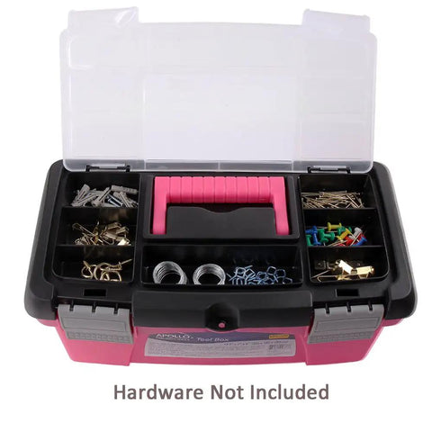 Open pink Three Piece Stackable Tool Box Set With Top Compartments And Removable Trays For Crafts And Tool Storage In Pink Ribbon