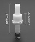 Half Inch Plastic Check Valve Set Inline One Way Barb Hose Valves PVDF Ozone Resistant Built Tough For Fuel Gas Oil Water And Air
