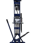 Badass 30 Ton Manual Shop Press With Quick Pump And Foot Pedal For Metal Bending Stamping Straightening side view of blue shop press