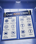 Chart showing over 2000 uses for Heavy Duty Garage Door Lubricant 20 Oz including auto parts, tools, cars, and furniture.