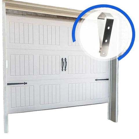 Close-up of stainless steel sun visor clip with 3M adhesive against a garage door for Six Pack Stainless Steel Sun Visor Clips With 3M Adhesive DIY Mount Kit For Photos And Documents Universal Car Home And Office Display Accessories Great Value.