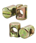Close-up of Heavy Duty Barrel Nuts And Cross Dowels For Furniture M6 M8 Slotted Steel Or Stainless With Zinc Plating