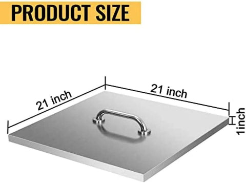 Round Fire Pit Lid 21 By 21 Inch With Handles, Durable Stainless Steel Cover, showing dimensions and handle for outdoor fire pits.