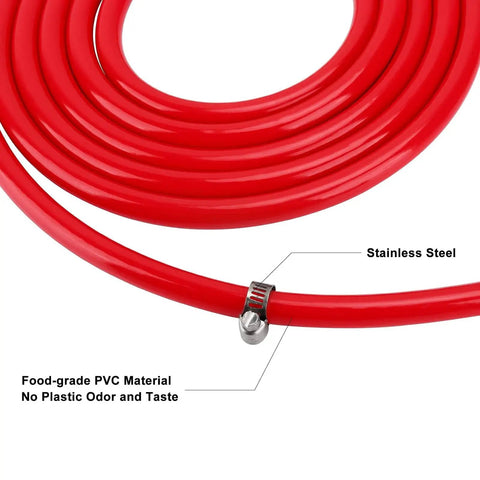 25 Foot Beer CO2 Gas Line Kit For Homebrew And Kegerator, five sixteenth inch red CO2 tubing with 304 stainless steel clamp