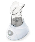 Drug Free Steam Inhaler for Sinus Congestion and Allergies with quick 3 to 5 minute setup, ultra quiet face steamer shown