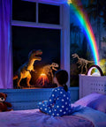 Child in star pajamas watches rainbow from Rainbow LED Lights USB Powered Projector Night Light For Bedroom Kids Room