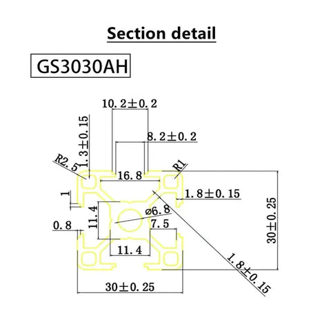 Top Shelf 30By30 CNC Aluminum Extrusion Profile Pair Smooth Linear Rail Mount dimensions drawing for 3D printers and laser cutters.