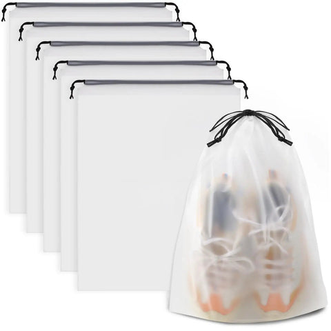 Waterproof Travel Drawstring Shoe Bags 5 Pack Clear Shoe Organizer For Shoes And Gear 15.7 By 11.8 Inches Perfect For Men And Women