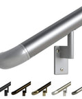 Close-up of 2Ft ADA Handrail Kit For Indoor And Outdoor Stairs, 1.6 Inch Round Satin Anodized Aluminum Railing With Pivoting Brackets