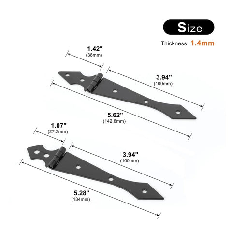 270 Degree Black Iron Cabinet Hinge 2 Pack Heavy Duty Folding Cabinet Door Hinge with measurements displayed