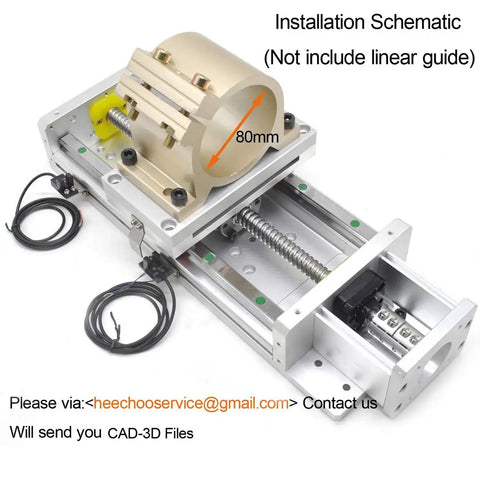 Installation schematic of Beefed Up 80mm CNC Spindle Motor Clamp Mount Bracket With Gantry Plate shown on linear rail