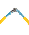 Long Arm Cable Cutter For Electricians, 100mm² Capacity, high carbon steel blade, aluminum alloy handles in open position.