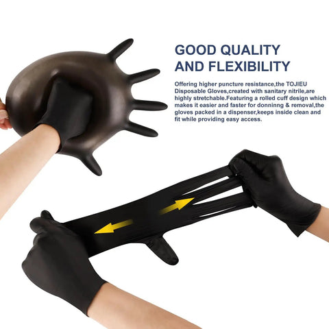 Demonstration of flexibility and stretch in Disposable Nitrile Gloves, Powder Free, Latex Free, Household Cleaning Gloves Medium 100 Pack.