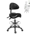 Ergonomic Adjustable Drafting Chair With Oversized Saddle Seat For Salon And Workshop, Heavy Duty Esthetician Stool, Black