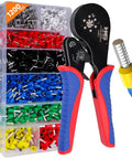 Pro Grade Ferrule Crimping Tool Kit For AWG 30 To 5 With 1200 Red Copper Terminals, Hexagonal Self Adjusting Ratchet Crimper