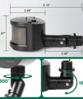 Side view of Two Pack Motion Sensor Floodlight Detector With 180 Degree Coverage Adjustable Time And Sensitivity, Black UL Listed.