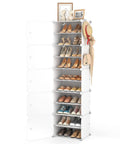 10 Tier Shoe Storage Cabinet With Door, Narrow Portable Organizer Rack For 20 Pairs, White Plastic Shoe Shelving for Entryway or Bedroom